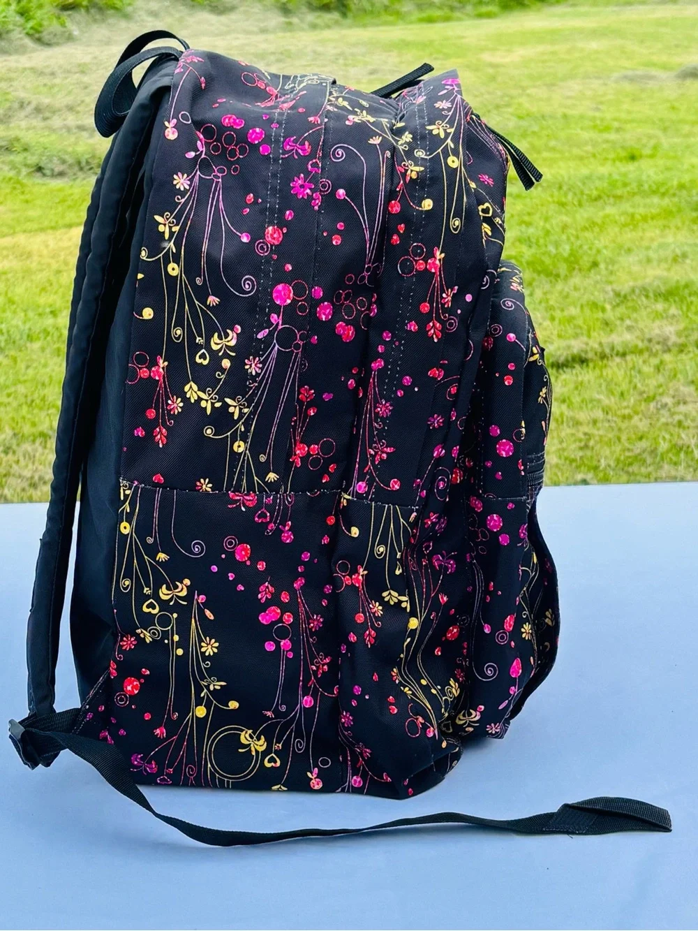 JanSport Big Student Backpack Black Y2K Colorful Floral Whimsical Indie School